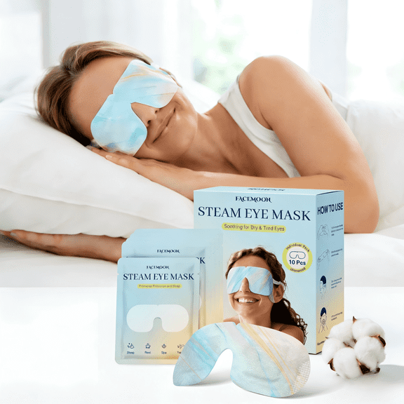 FACEMOON Self-Heating Steam Eye Mask Relieves Dryness, Dark Circles & Eye Fatigue | Gentle Warmth for Sleep & Relaxation | 10 Count