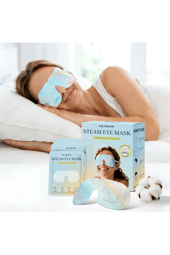 Self-Heating Steam Eye Mask Relieves Dryness, Dark Circles & Eye Fatigue | Gentle Warmth for Sleep & Relaxation | 10 Count