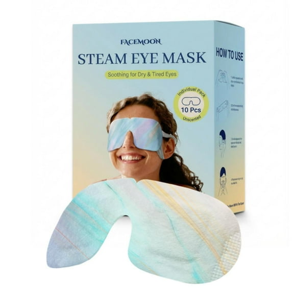 FACEMOON Heated Steam Eye Mask Warm Compress for Dry Eyes, Fatigue, Dark Circles, Puffy Eyes, Disposable Sleep Essential