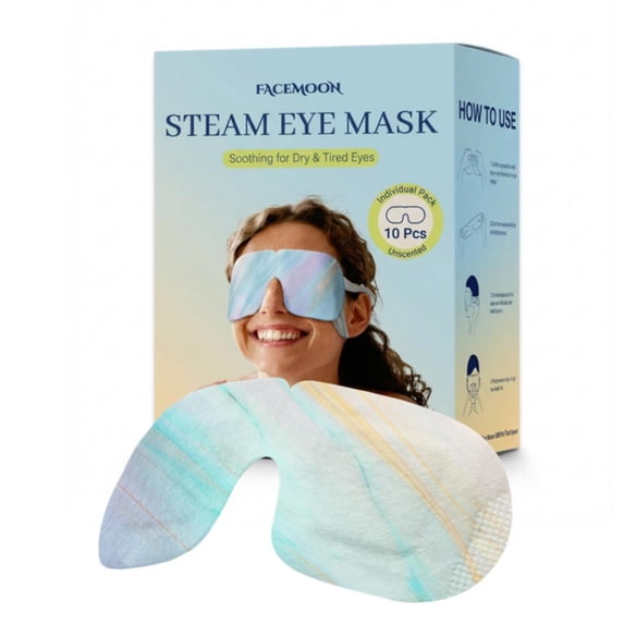FACEMOON Steam Eye Mask with Moist Heat for Dry Eyes Self-Heating Warm Compress for Sleep & Relaxation Travel Essential Unscented