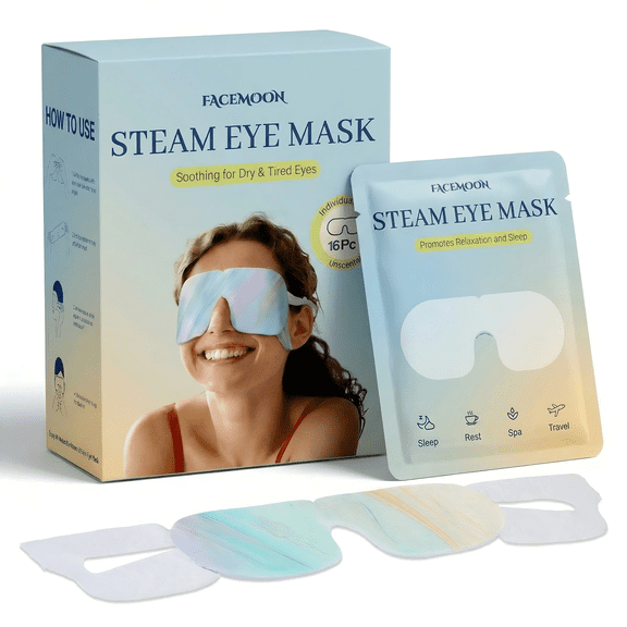 FACEMOON 16 Count Steam Eye Mask Self-Heating Warm Compress for Dry Eyes and Puffiness Relief