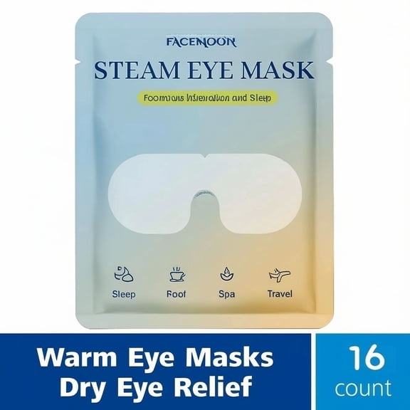 FACEMOON 16 Count Steam Eye Mask Self-Heated Disposable Warm Compress | For Dry Eyes, Sleep, Eye Strain Relief, Dark Circles & Puffiness | Odorless