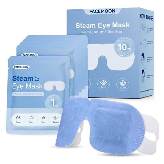 FACEMOON Steam Hot Compress Eye Mask  10 Count, Relieves Eye Fatigue | Disposable, Light Blocking, Soothing Warm Comfort for Sleep