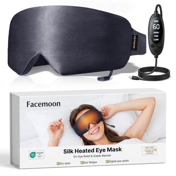 Heated Eye Mask for Dry Eyes, Silk Warm Eye Compress with 3 Heat & 4 Timer Settings, Washable Eye Heating Pad for Blepharitis, Stye, Migraine, Sinus, MGD & Puffiness - Wired