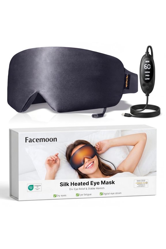 Heated Eye Mask for Dry Eyes, Silk Warm Eye Compress with 3 Heat Levels & 4 Timer Settings, Washable USB Eye Heating Pad for Puffy Eyes, Blepharitis, Stye, MGD, Sinus Pressure, Gray