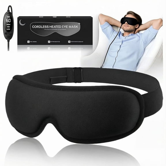 FACEMOON USB Powered Heated Eye Mask for Dry Eyes Relief, Warm Compress, 3 Heat Levels, Timer, Washable Cover,