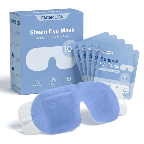 FACEMOON Non-Woven Steam Eye Mask 10 Pack, Heated Warm Compress Relieves Eye Fatigue | For Better Sleep & Relaxation | Blue