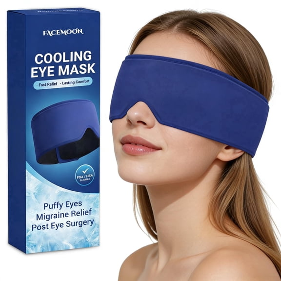 Cooling Gel Eye Mask for Migraine and Headache Relief, Reusable Cold Compress for Puffy Eyes, Swelling, Sinus Pressure, Tired Eyes with Adjustable Strap