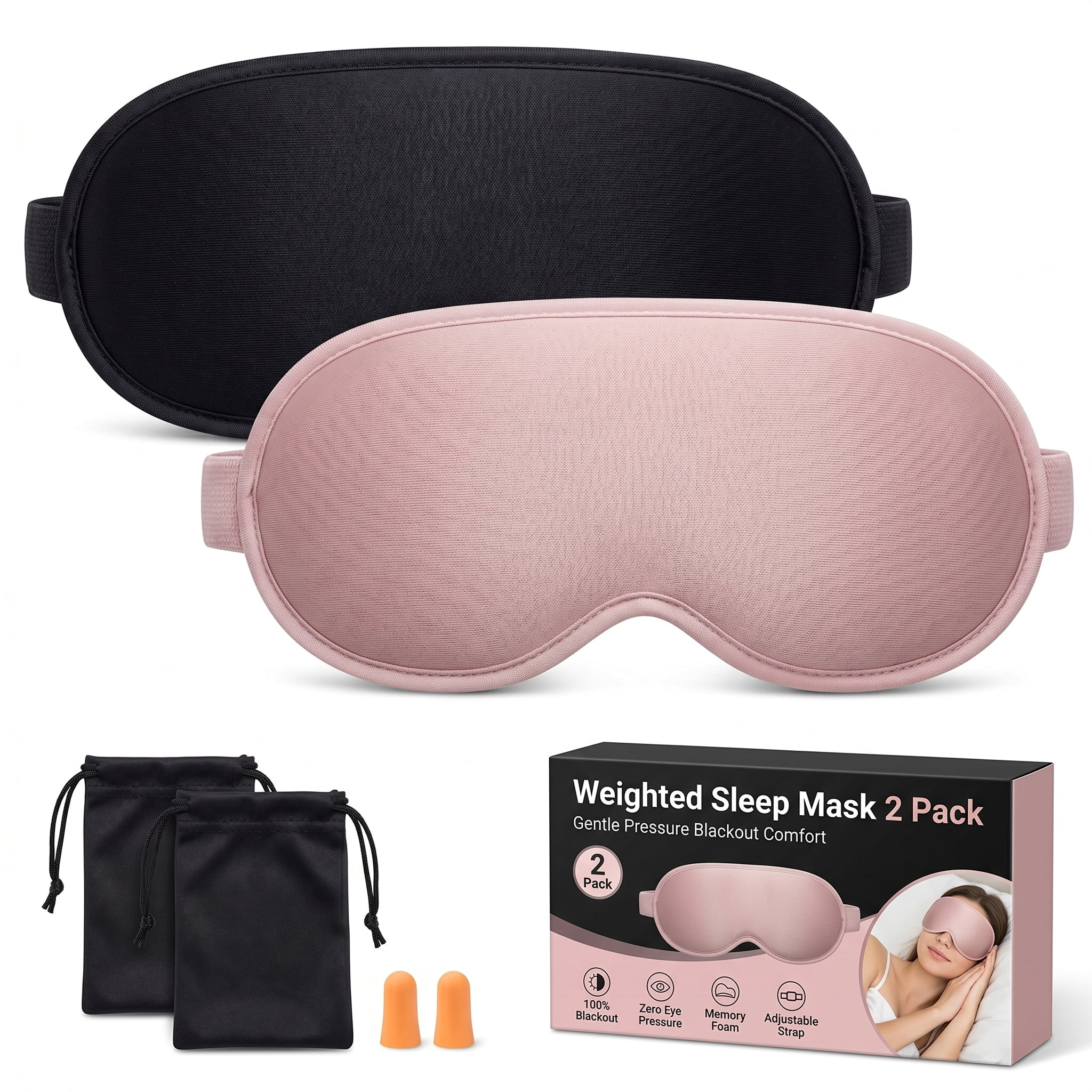 FACEMOON 2 Pack Adult Weighted Sleep Mask – Memory Foam Comfort | 99% Light Blocking Zero Pressure | Lash Extension Safe for Travel