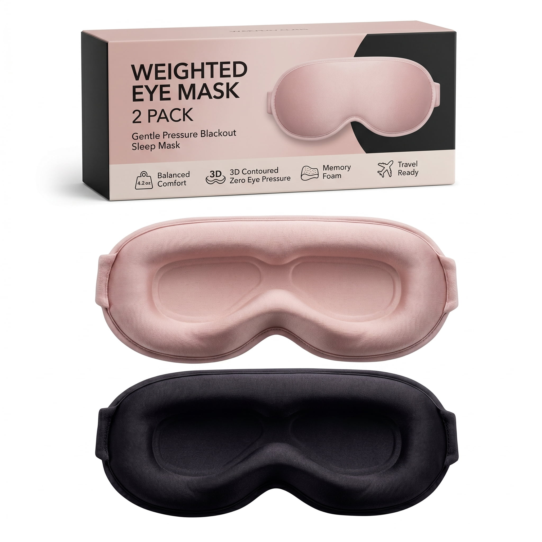 FACEMOON Memory Foam Weighted Soft Blackout Zero Pressure Sleep Eye Mask for Sleep Support with Storage Bag, 2 Pack