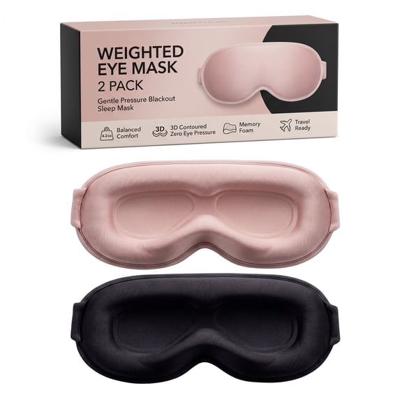 FACEMOON Memory Foam Weighted Soft Blackout Zero Pressure Sleep Eye Mask for Sleep Support with Storage Bag, 2 Pack
