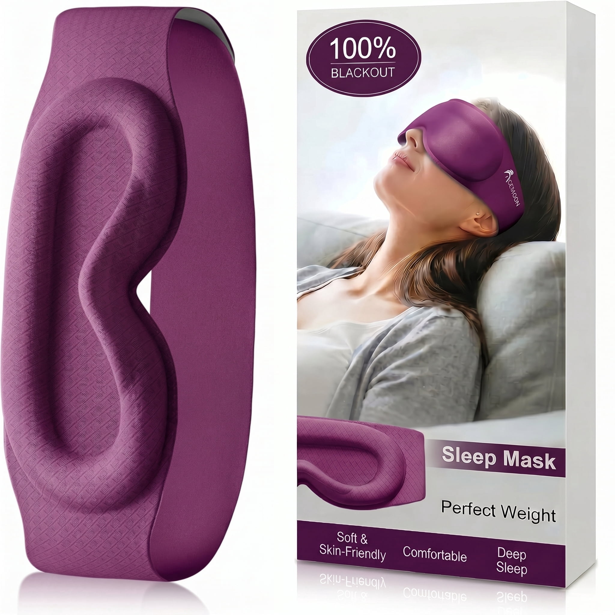 FACEMOON Weighted Sleep Mask 100% Blackout 3D Contoured for Men and Women Luxurious Night Sleep Soft Memory Foam Zero Pressure Travel Essential Purple