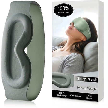 FACEMOON Weighted Sleep Mask 100% Blackout 3D Contoured for Men and Women Nature-Inspired Sleep Soft Memory Foam Zero Pressure Travel Essential Green