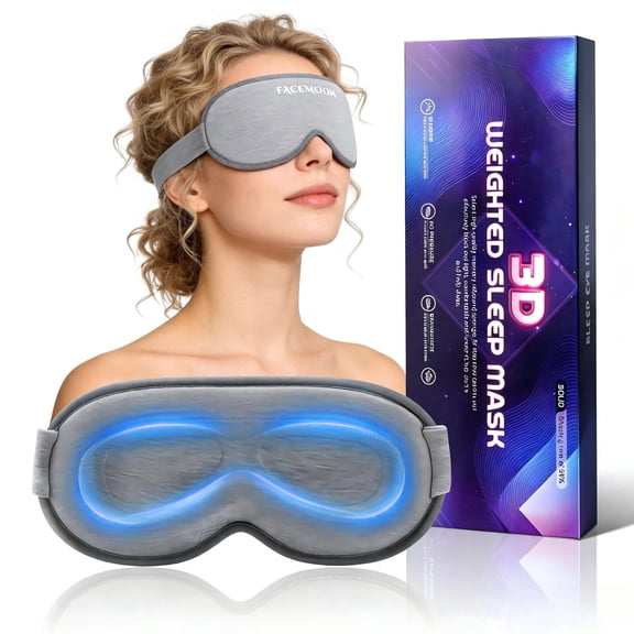 FACEMOON Memory Foam Weighted Soft 3D Contoured Blackout Sleep Eye Mask for Women and Men for Relaxation with Earplugs and Storage Bag, Gray