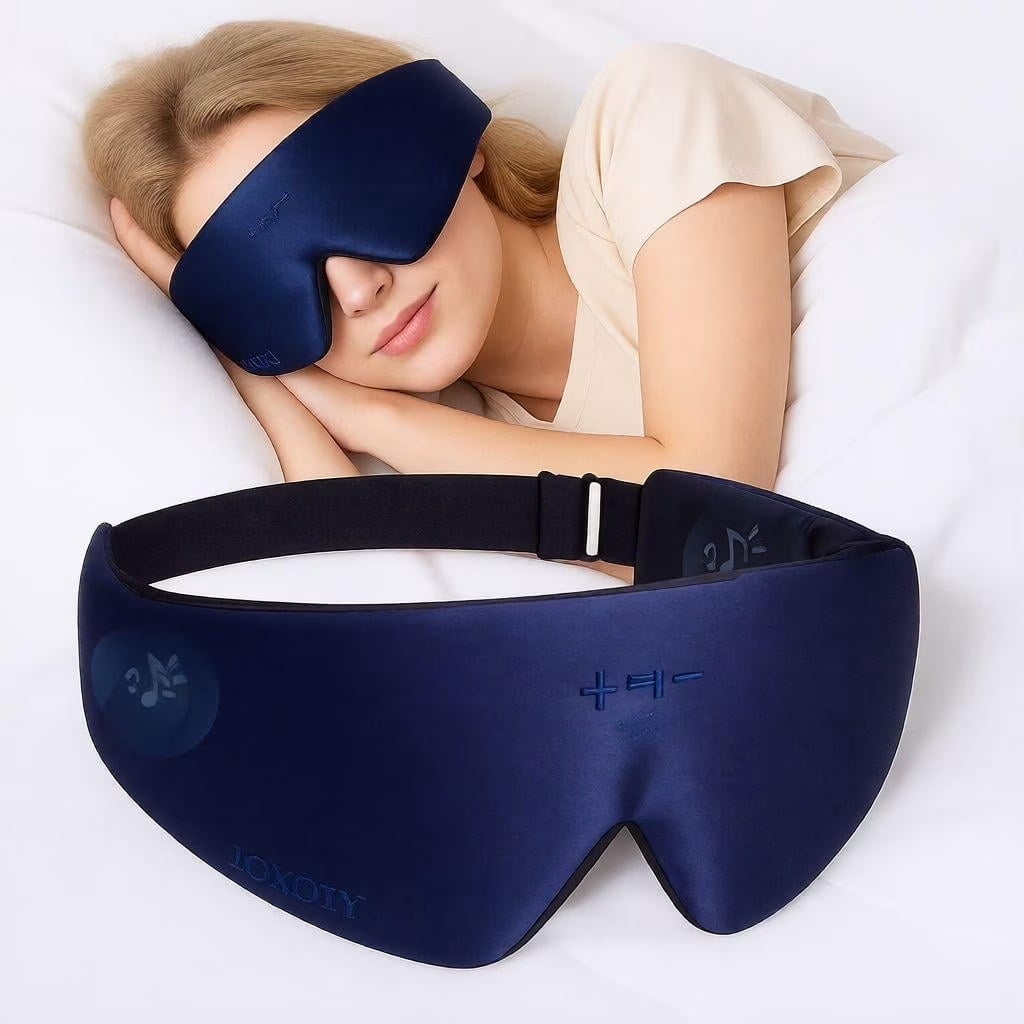 FACEMOON Wireless Bluetooth 5.0 Sleep Headphones Eye Mask Built-in Speakers Microphone for Music Travel