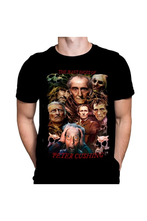 FACES OF PETER CUSHING - MOVIE POSTER ART - T-SHIRT / HAMMER / HORROR