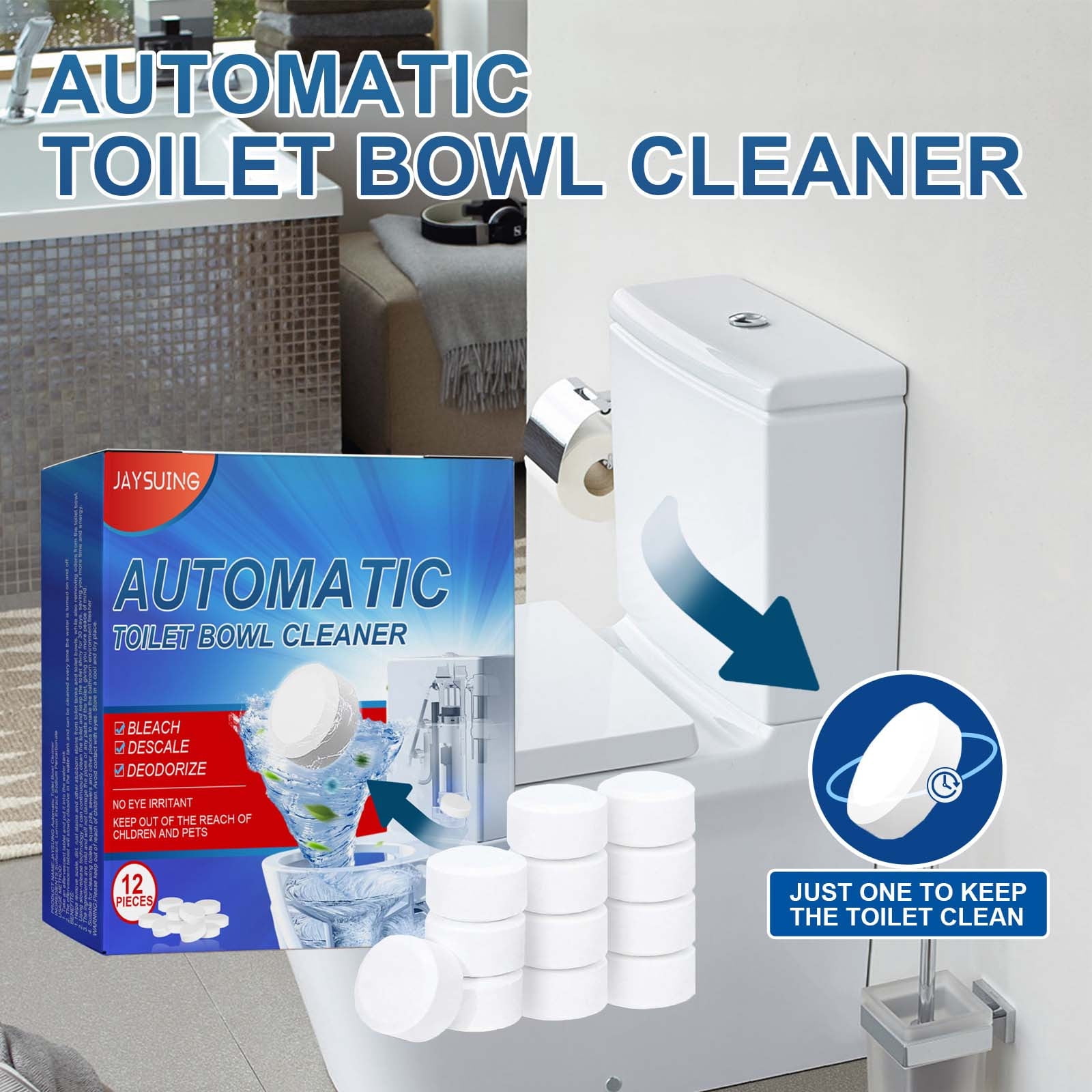 FACESOW 12 PACK Toilet Bowl Cleaner Tablets, Automatic Toilet Bowl ...