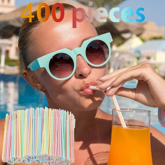FACESOW 400 Pieces Disposable Plastic Straws, Colorful Drinking Straws Bendable, Straws Flexible, Bendy Straw, Long Straw, Party Plastic Straw Disposable for Drink Cola Water More (400PCS,Multicolor)
