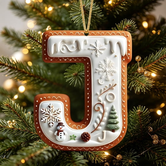 FACESOW Acrylic Letter Ornament for Christmas Tree, 3.15 Inches Alphabet Hanging Decoration for Personalized DIY Xmas Pendant, Display on Wall Door Window and Home Festive Decor, J Style