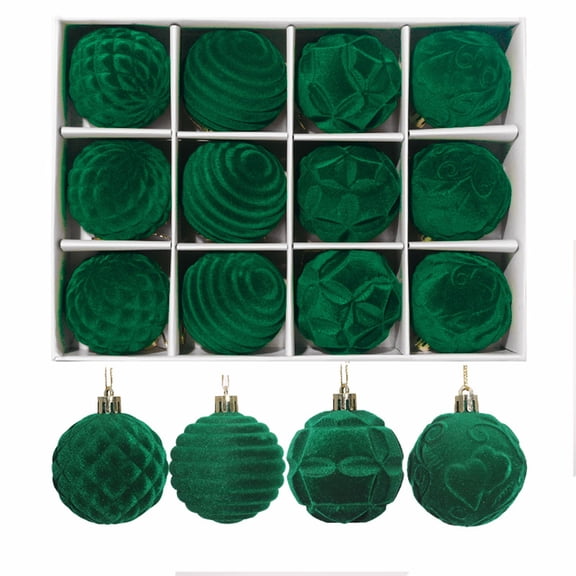 FACESOW Christmas Balls Ornaments for Xmas Christmas Tree, Flocking Christmas 6cm12pcs Boxed Christmas Tree Pendant Plastic Painted Velvet Holiday Decorations, Ornaments For Christmas Tree