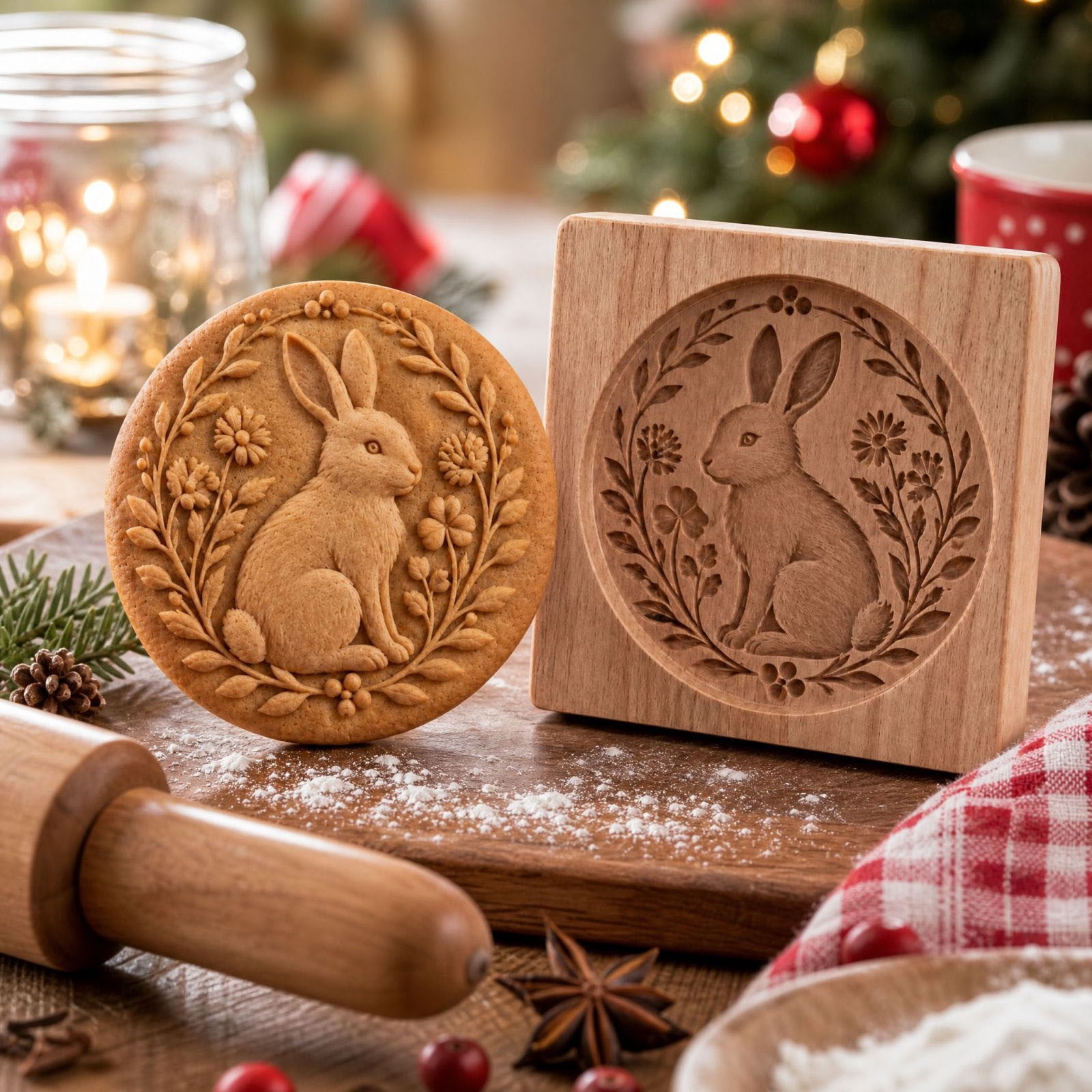 FACESOW Christmas Wooden Cookie Cutter Style D Rabbit Design, Wood ...