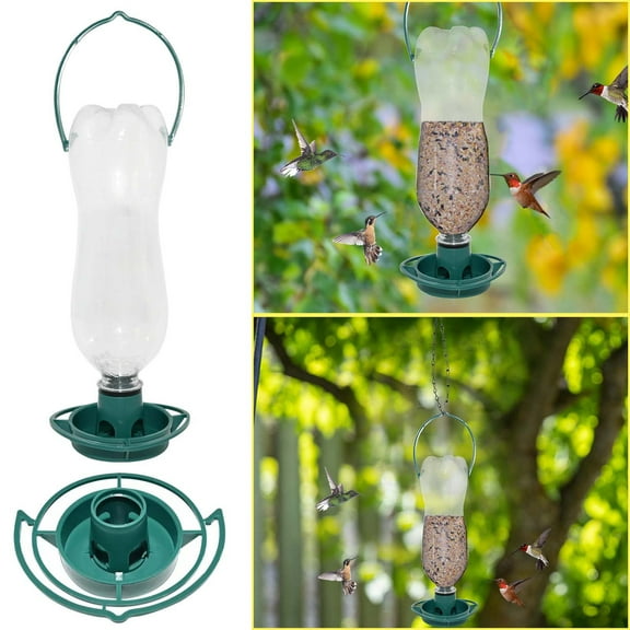 FACESOW Garden Courtyard Decorations Clear Flowing Reservoir Design Sitting With Birdbath Bird Feeder Hanging Outdoors Hanging Leak Proof for Yard Window Outdoor(As Show, Plastic)