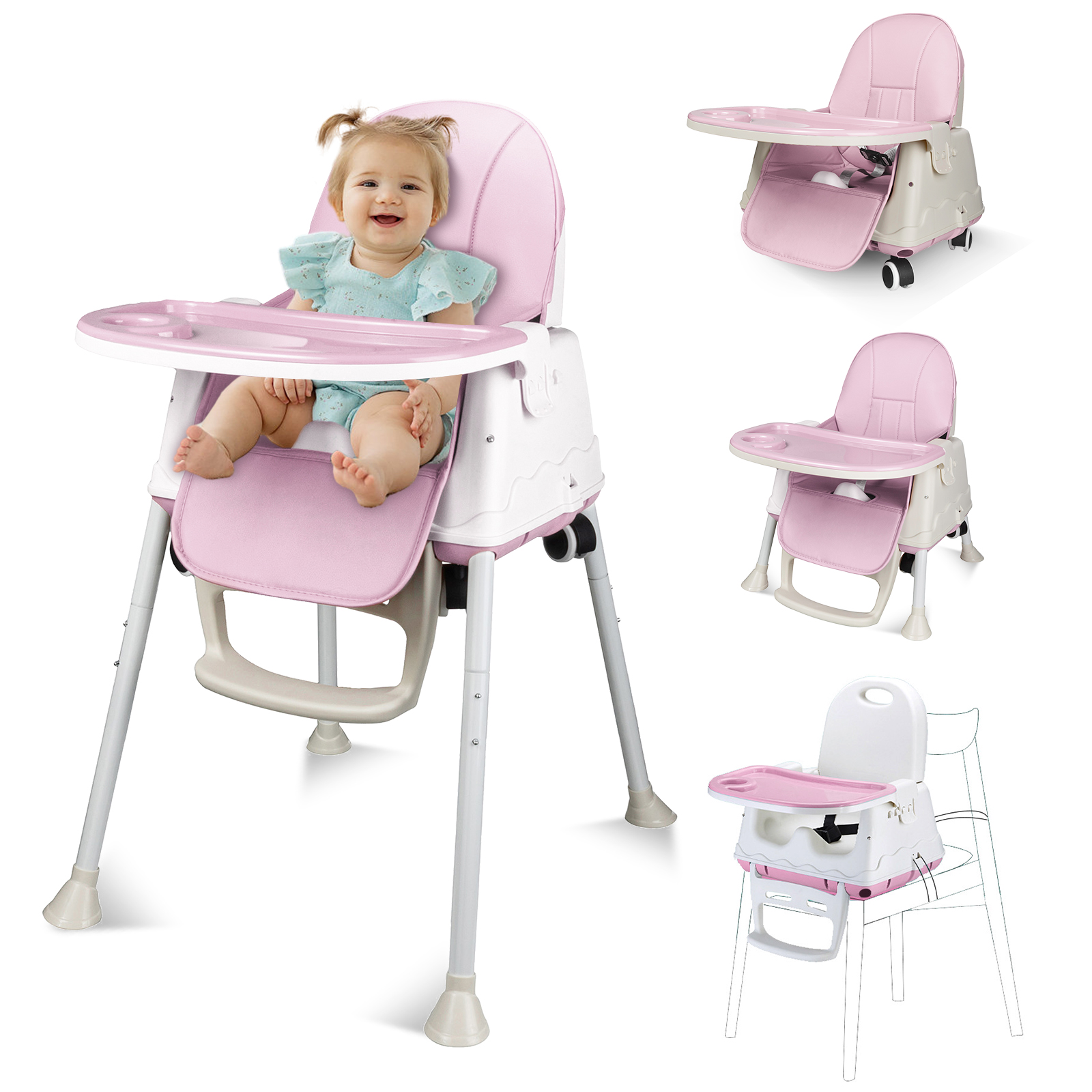 FACNOATIHN Baby High Chair, 4in1 Adjustable Height Infant Toddlers