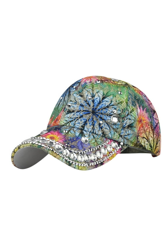 Baseball Cap Female Flash Drill Floral Print Caps Hat Visors Star Men'S Hats & Caps Running Hat Green One Size Clearance!