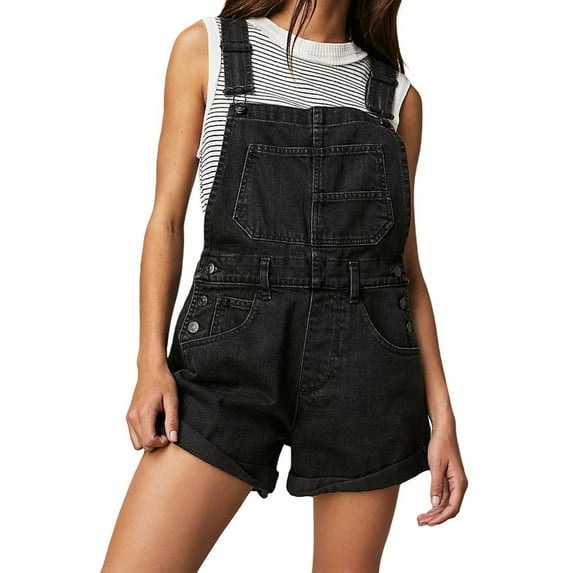 FADAACAI Denim Overalls for Women,Women Summer Soild Causl Hem Ripped Hole Pocket Denim Overall Romper,Jean Overalls for Women,Fall Jumpsuits for Women Black L Clearance!