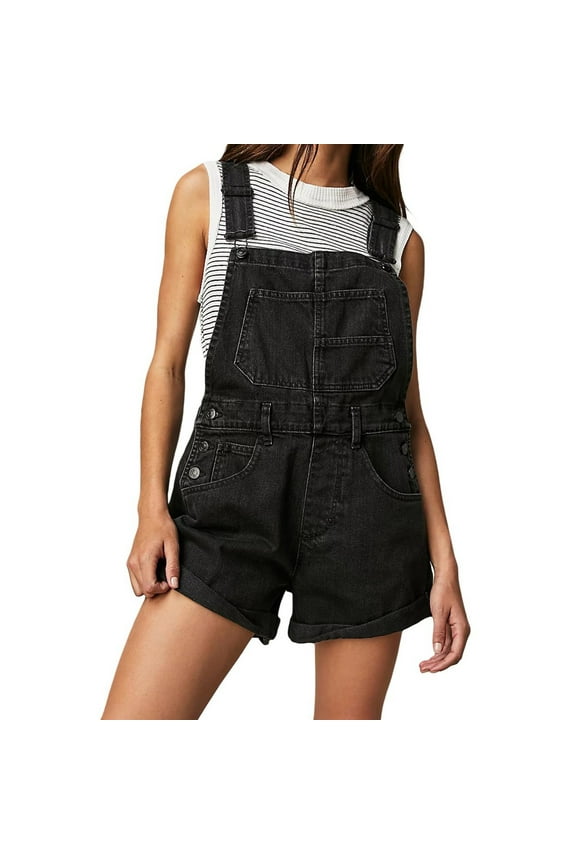 Denim Overalls for Women,Women Summer Soild Causl Hem Ripped Hole Pocket Denim Overall Romper,Jean Overalls for Women,Fall Jumpsuits for Women Black M Clearance!