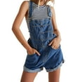 thumbnail image 1 of FADAACAI Denim Overalls for Women,Women Summer Soild Causl Hem Ripped Hole Pocket Denim Overall Romper,Jean Overalls for Women,Fall Jumpsuits for Women Blue M Clearance！, 1 of 9