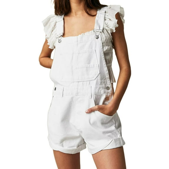 FADAACAI Denim Overalls for Women,Women Summer Soild Causl Hem Ripped Hole Pocket Denim Overall Romper,Jean Overalls for Women,Fall Jumpsuits for Women White XL Clearance!