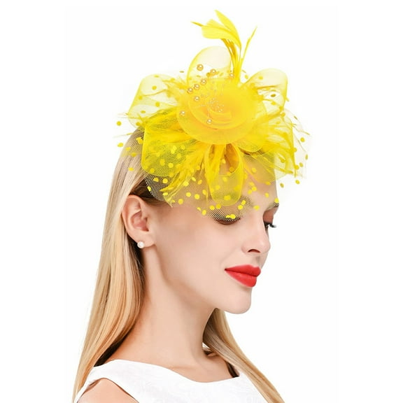FADAACAI Fascinators Hat Hat for Women Feather Tea Party Bridal Wedding Mesh Flower Headband Hair Clip Women's Fascinators Fascinator for Women Clearance!
