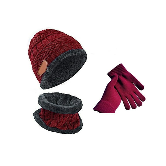 FADAACAI Hat Scarf Gloves Set Winter Knitted Hat Neck Driving Gloves Unisex Red One Size Clearance！