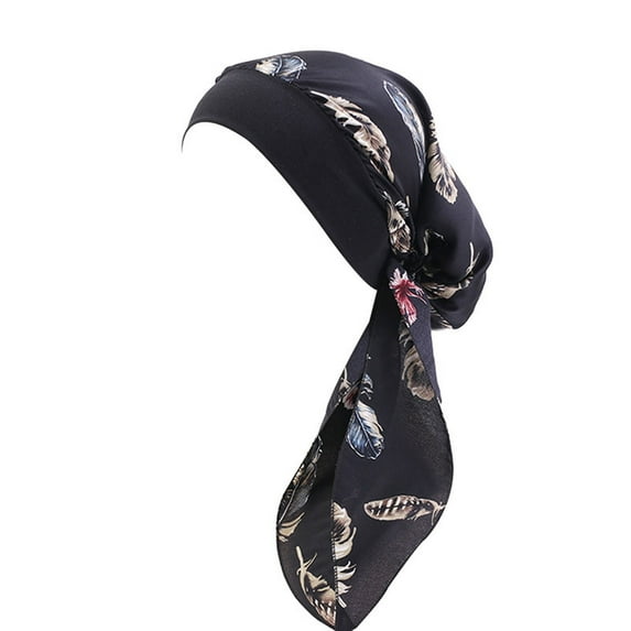 FADAACAI Head Wrap Head Wraps for Women Head Scarves for Women with Cancer Pre Tied Head Scarf for Women Women's Casual Headwear Turban Cap Print Loose Caps Black