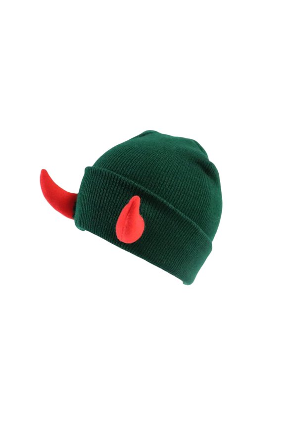 Devil Horns Men Hat Knitted Beanie with Horns Women Hip Hop Daemon Horns Cap for Winter Warm Ski Outdoor Green One Size Clearance！