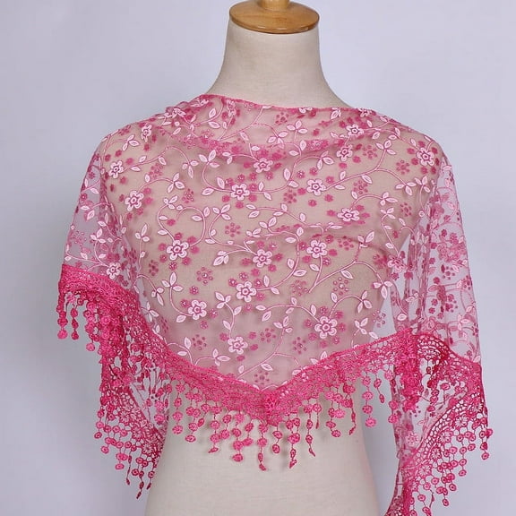 FADAACAI Lace Tassel Wrap Scarf Floral Women Scarf Sheer Shawl Scarf Pink One Size Clearance！