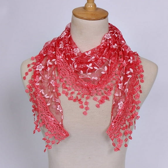 FADAACAI Lace Tassel Wrap Scarf Floral Women Scarf Sheer Shawl Scarf Red One Size Clearance!