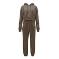 thumbnail image 1 of FADAACAI Matching Sweatsuits Women's Leisure Long Sleeved Hooded Closure High Waist Elastic Long Pants Sweater Pants Set Womens Sweatsuits Sets Lounge Sets for Women Brown 3XL Clearance！, 1 of 5