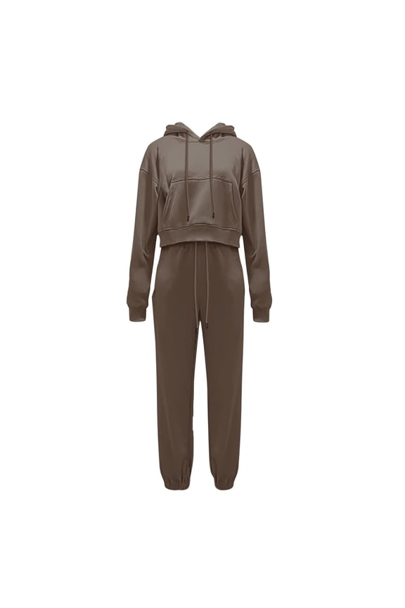 Matching Sweatsuits Women's Leisure Long Sleeved Hooded Closure High Waist Elastic Long Pants Sweater Pants Set Womens Sweatsuits Sets Lounge Sets for Women Brown S Clearance!