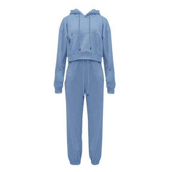 FADAACAI Matching Sweatsuits Women's Leisure Long Sleeved Hooded Closure High Waist Elastic Long Pants Sweater Pants Set Womens Sweatsuits Sets Lounge Sets for Women Blue S Clearance！