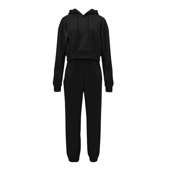 FADAACAI Matching Sweatsuits Women's Leisure Long Sleeved Hooded Closure High Waist Elastic Long Pants Sweater Pants Set Womens Sweatsuits Sets Lounge Sets for Women Black 2XL Clearance!