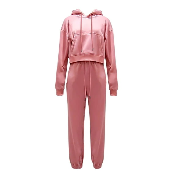 FADAACAI Matching Sweatsuits Women's Leisure Long Sleeved Hooded Closure High Waist Elastic Long Pants Sweater Pants Set Womens Sweatsuits Sets Lounge Sets for Women Pink 2XL Clearance！
