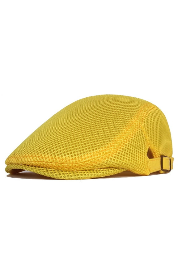 Newsboy Hats Flat Cap for Men Mens Flat Caps Flat Cap Men Breathable Mesh Summer Hat Newsboy Beret Cap Cabbie Flat Cap Yellow