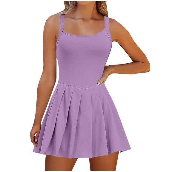 FADAACAI Short Rompers for Women Women's Solid Color Fashionable Casual Pleated Camisole Jumpsuit Shorts Jumpsuit Rompers Spaghetti Strap Purple M Clearance！