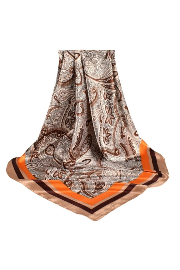 Silk Head Scarf Satin Cashew Flower Prints Square Scarf Silk Scarf for Women Lightweight Scarves for Women Brown One Size Clearance!