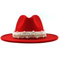 thumbnail image 1 of FADAACAI Unisex Classic Fedora Hat Women's British Fashion Elegant Jazz Hat Pearl with Top Hat Big Brim Hat Ladies Woolen Hat Mens Fedora Hats Panama Hat for Men Red M Clearance！, 1 of 2