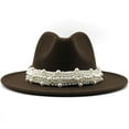 thumbnail image 1 of FADAACAI Unisex Classic Fedora Hat Women's British Fashion Elegant Jazz Hat Pearl with Top Hat Big Brim Hat Ladies Woolen Hat Mens Fedora Hats Panama Hat for Men Bronze L Clearance！, 1 of 2