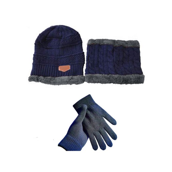 FADAACAI Hat Scarf Gloves Set Winter Knitted Hat Neck Driving Gloves Unisex Blue One Size Clearance！
