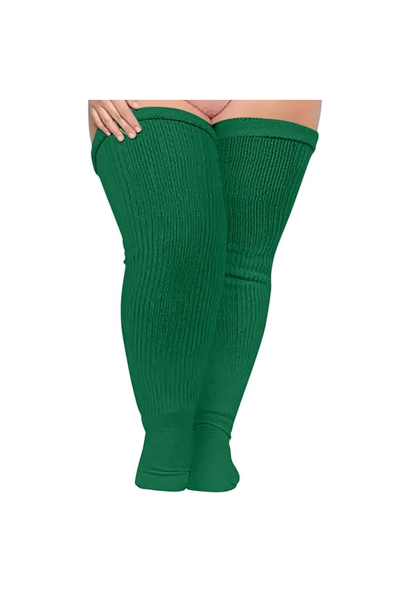Women Soild Plus Size Over Knee Cotton Socks Extra Long Extra Thick Thigh Socks Tall Socks Green A Clearance!